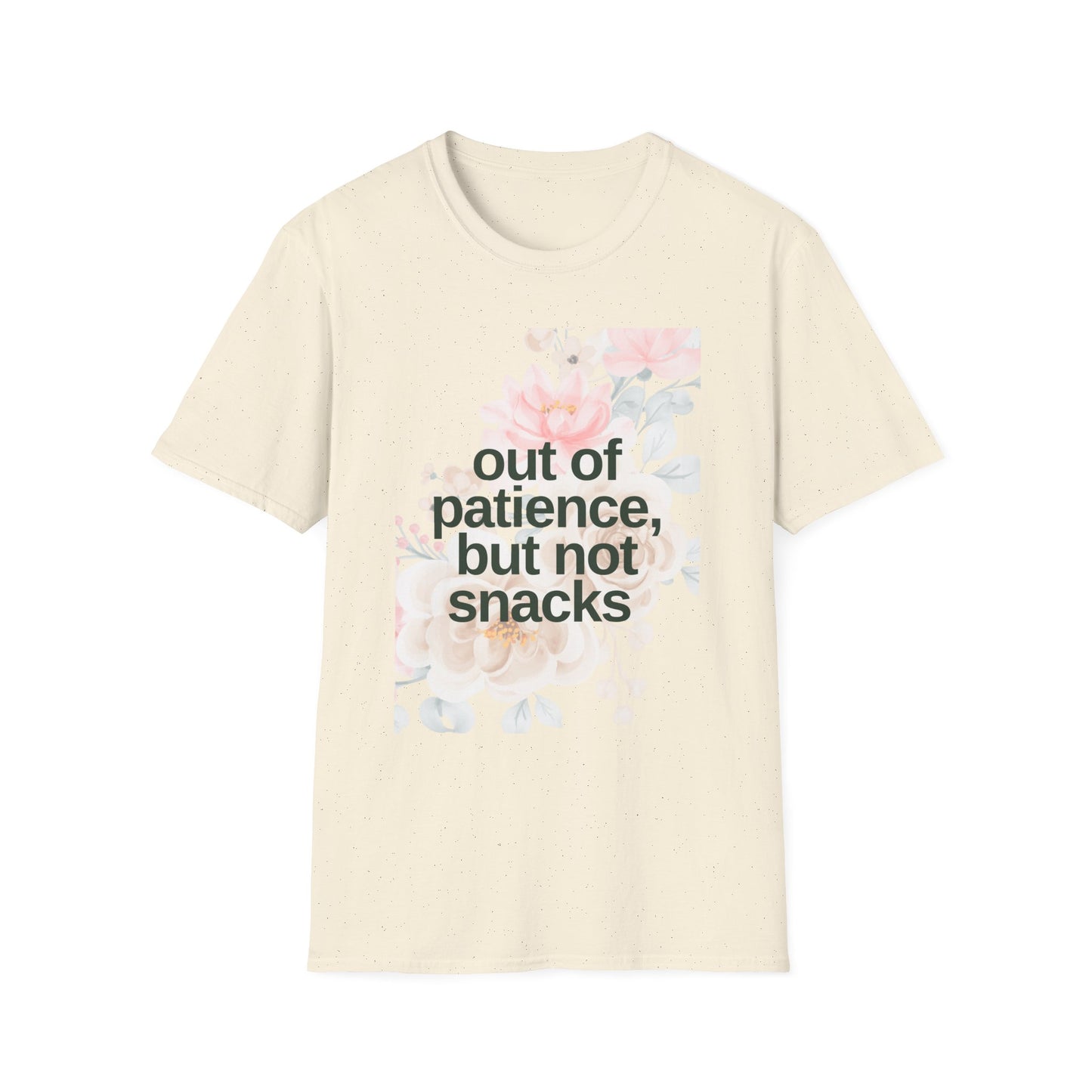 Floral Mom Quote T-Shirt - 'Out of Patience, But Not Snacks'