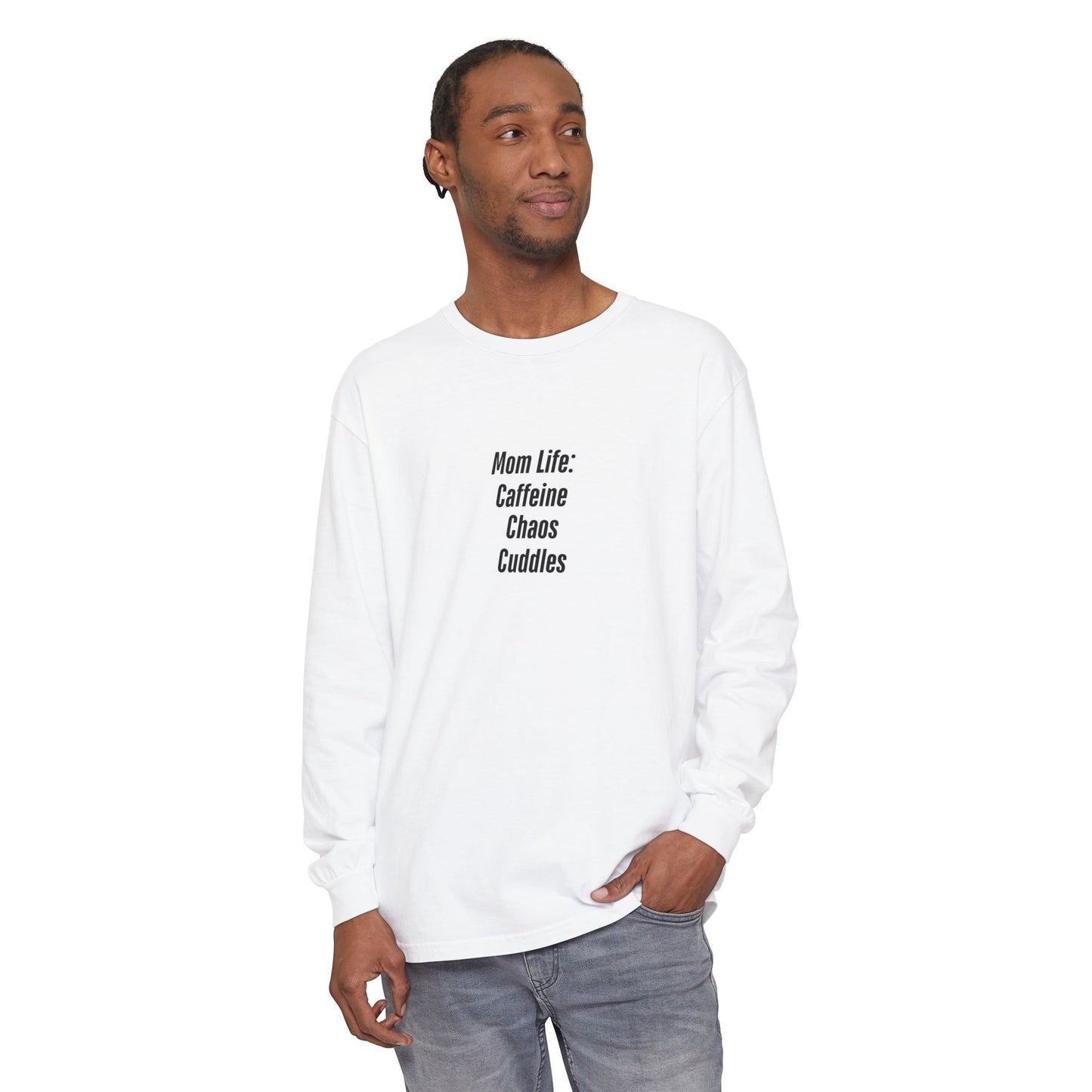 Funny Mom Life Shirt - Caffeine Chaos Cuddles - Long Sleeve Tee for Moms