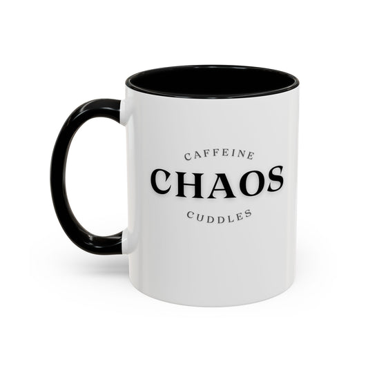 Caffeine, Chaos & Cuddles Mug – Funny Mom Coffee Gift for New Moms, Parents & Caregivers | Personalized Accent Mug